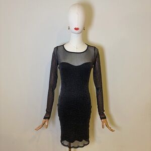 Haute Monde Black Shimmer Lurex Mesh Bodycon Dress S